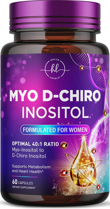 Myo-Inositol & D-Chiro Inositol Supplement 2000mg - Myoinositol with Ideal 40:1 Ratio - Fertility Supplements for Women for Ovarian Health & Hormone Balance Support, Bottled in the USA - 60 Capsules