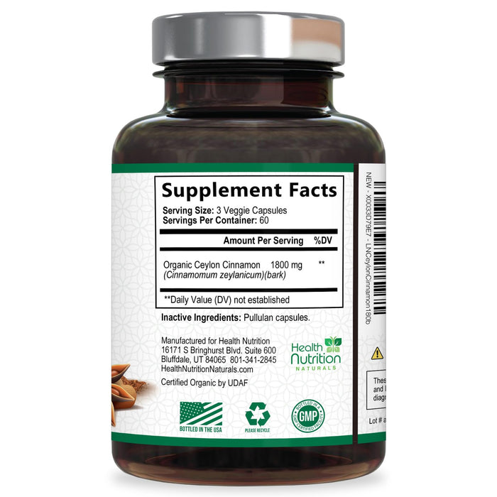 Ceylon Cinnamon Capsules 1800mg – 180 Capsules