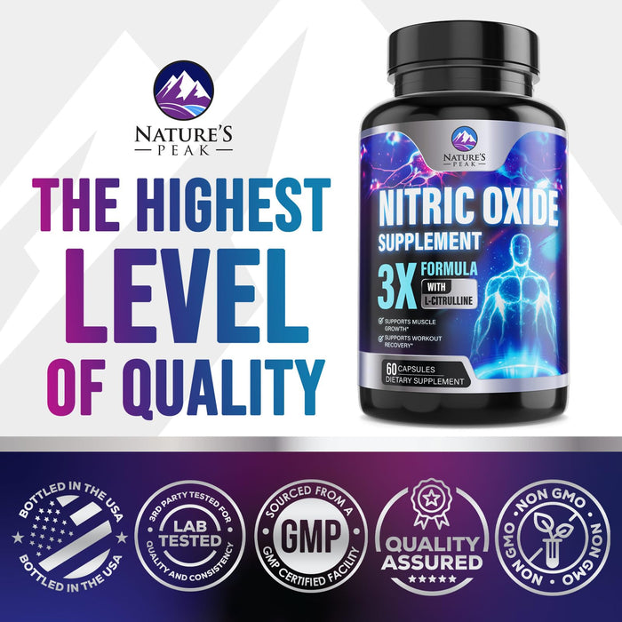 Nitric Oxide Formula with L-Arginine + Citrulline – 3000mg – 60 Capsules