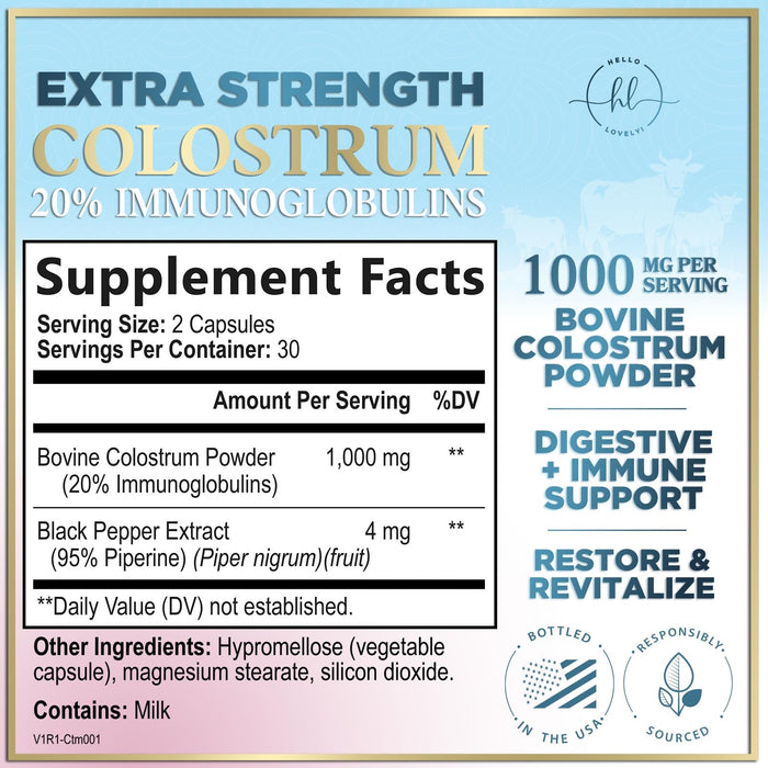 Colostrum 1000mg 20% IgG Immunoglobulins – 60 Capsules