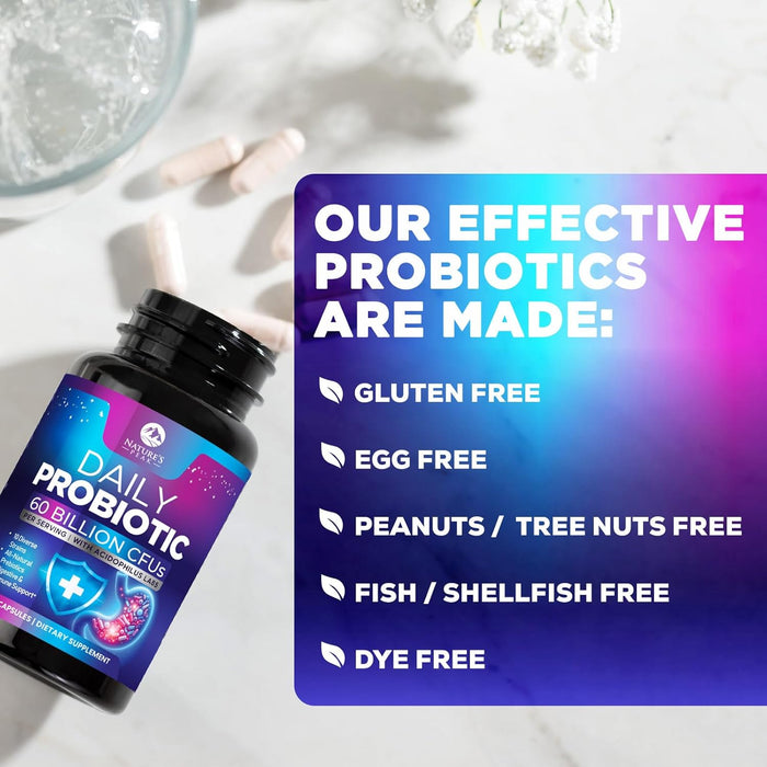 Daily Probiotics and Prebiotics 60 Billion CFU - 10 Diverse Strains for Digestion, Vaginal & Immune Health Support - Digestive Support for Men and Women, Dairy, Soy and Gluten Free