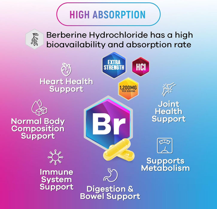 Nature's Nutrition Berberine Supplement 1200mg per Serving - High Absorption Heart Health Support & Immune Support - Berberine Plus - Berberine HCI Supplement Pills, Gluten-Free