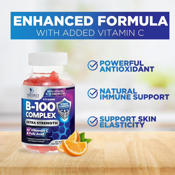 B Complex Gummies with Vitamin C & Folic Acid Super Vitamin B Gummy with Niacin – 60 Gummies