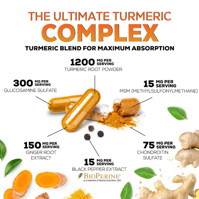 Turmeric Curcumin 2000mg with Glucosamine Chondroitin & Ginger – 60 Capsules