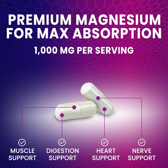 Magnesium Citrate Extra Strength 1000mg - Chelated for Max Absorption, Magnesium Capsules for Bone, Muscle & Heart Health Support, Nature's Magnesium Citrate Supplement, Vegan, Non-GMO