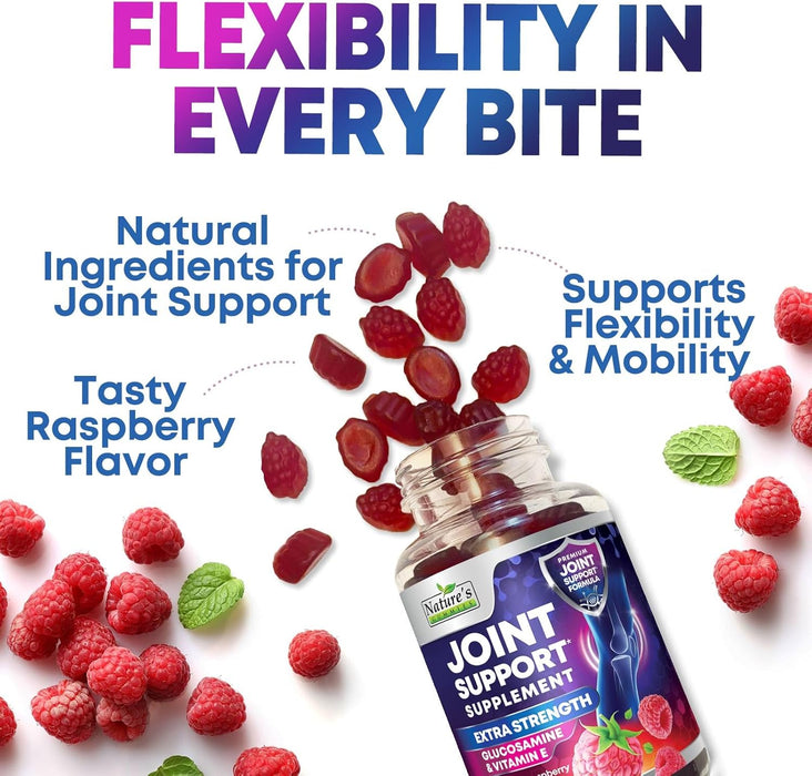 Joint Supplement Gummies - Extra Strength Glucosamine Joint Support Gummy - Nature's Joint Health & Flexibility for Back, Knees, Hands - Vitamin E for Immune Support for Women & Men
