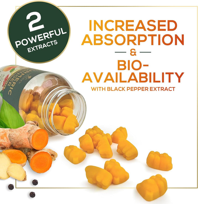 Turmeric Curcumin with Black Pepper Extract & Ginger Gummies, High Absorption Potent 95% Curcuminoids Turmeric Supplement, Nature's Tumeric Curcuma Gummy Pills, Joint Support Capsules