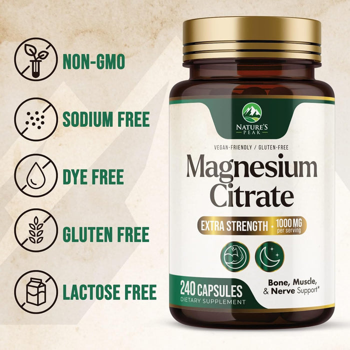 Magnesium Supplement 1000mg - Extra Strength Magnesium Complex for Muscle, Nerve, Bone & Heart Health Support - High Absorption Magnesium Citrate 500mg Capsules
