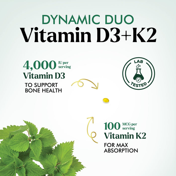 Vitamin D3 + K2 (MK-7) – 5000 IU D3 + 100mcg K2 – 240 Count