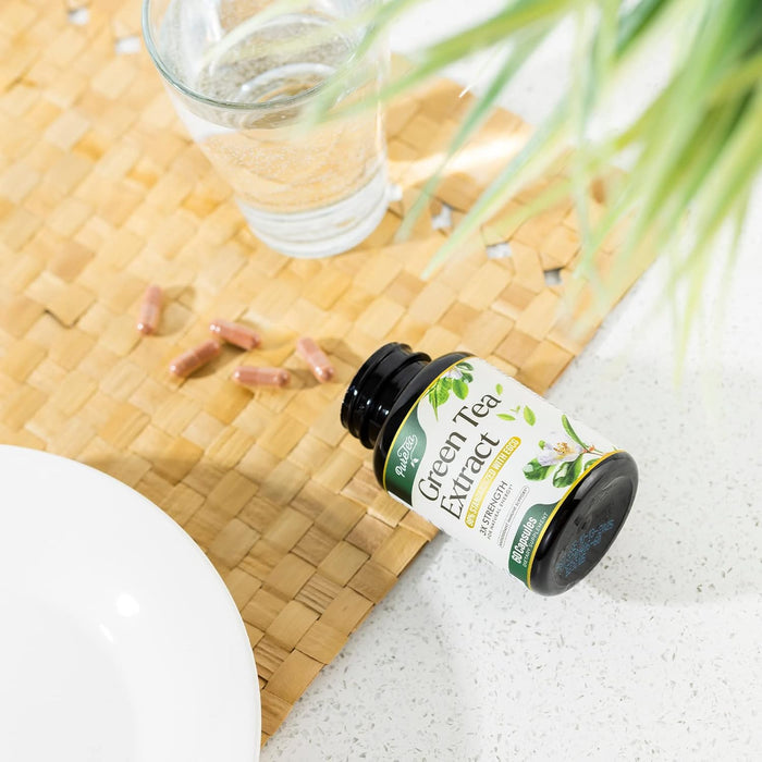PureTea Green Tea Extract Pills 1000mg with EGCG - 98% Standardized Polyphenols - 3X Absorption Green Tea Capsules for Natural Energy - Heart Support with Antioxidants, Gentle Caffeine