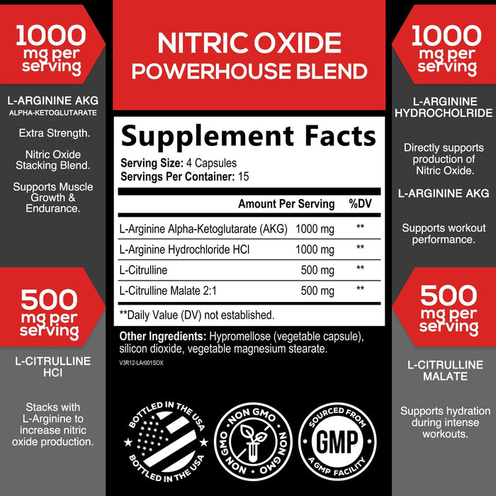 Nitric Oxide Formula with L-Arginine + Citrulline – 60 Capsules