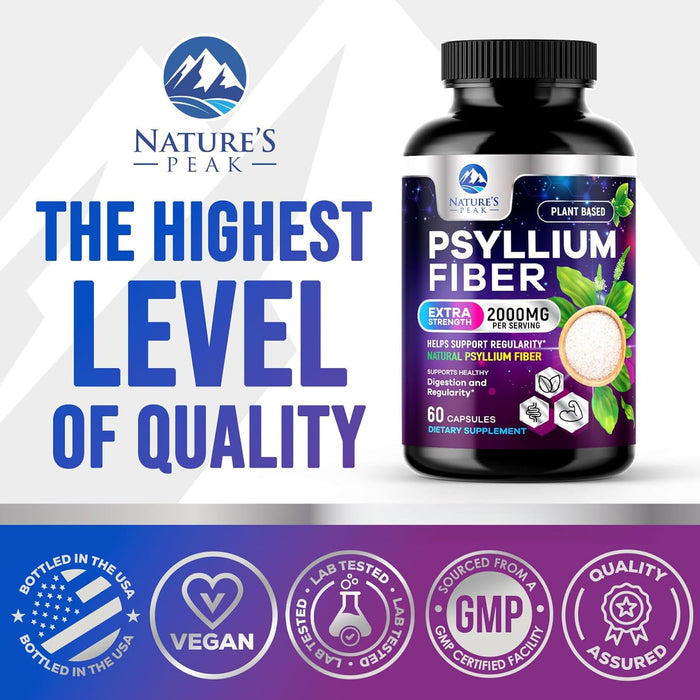 Psyllium Fiber Supplement 1500mg - Non-GMO, Natural Soluble Fiber for Daily Digestive Health & Regularity Support, Prebiotic Psyllium Husk Powder Caps with Plant Based Fiber, Sugar Free