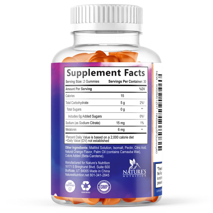 Melatonin Sleep Gummies Sugar Free – 6mg – 60 Count