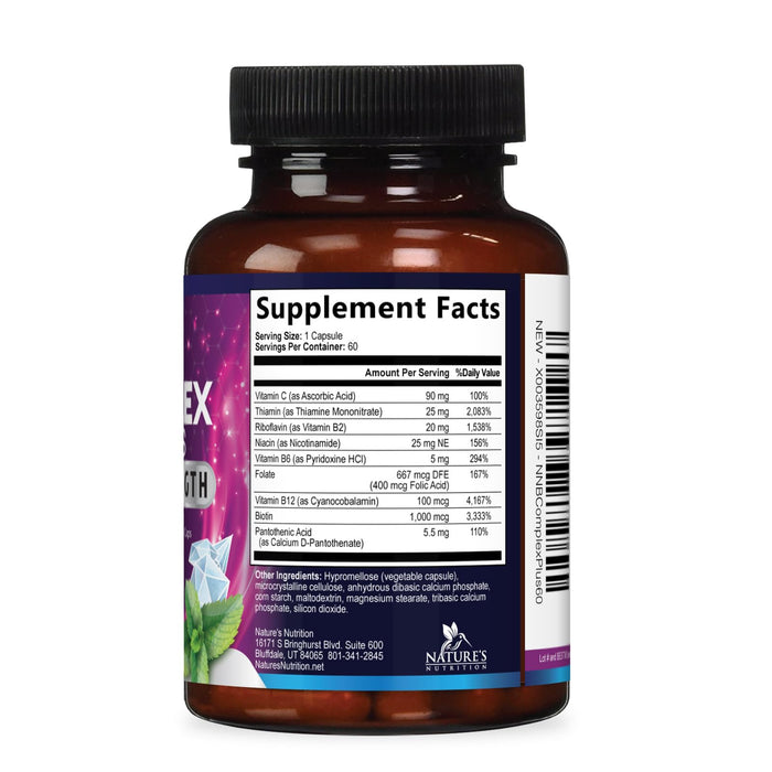 B Complex Vitamins Capsules with Vitamin B6 B12 B100 C Biotin Folate & Folic Acid – 60 Capsules