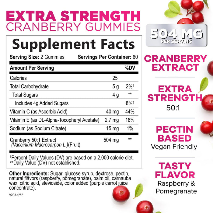 Cranberry Gummies 50:1 Cranberry Extract – 25,000mg – 120 Gummies