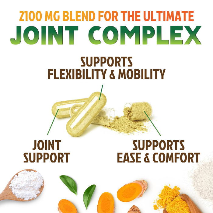 Glucosamine Chondroitin MSM 2100mg Complex - Joint Support Supplement for Joint Mobility & Comfort For Men and Women with Turmeric & Boswellia, Triple Strength Glucosamine Supplements - 180 Capsules