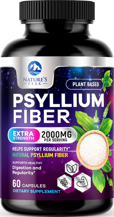 Psyllium Fiber Supplement 1500mg - Non-GMO, Natural Soluble Fiber for Daily Digestive Health & Regularity Support, Prebiotic Psyllium Husk Powder Caps with Plant Based Fiber, Sugar Free