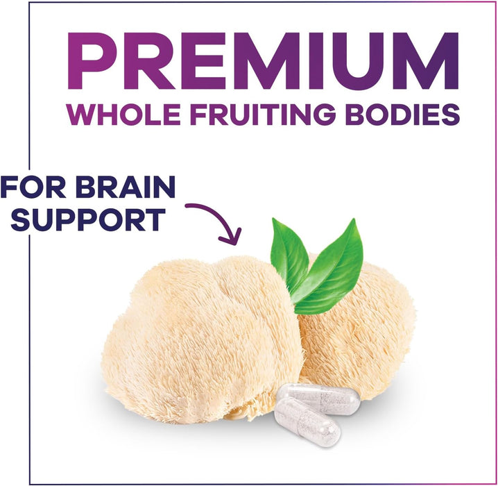 Lions Mane Supplement Mushroom Capsules 10,000mg, Lions Mane Mushroom Supplement Capsules for Memory and Focus Support, Brain, Immune Health Support, Non-GMO Lion’s Mane Powder Extract