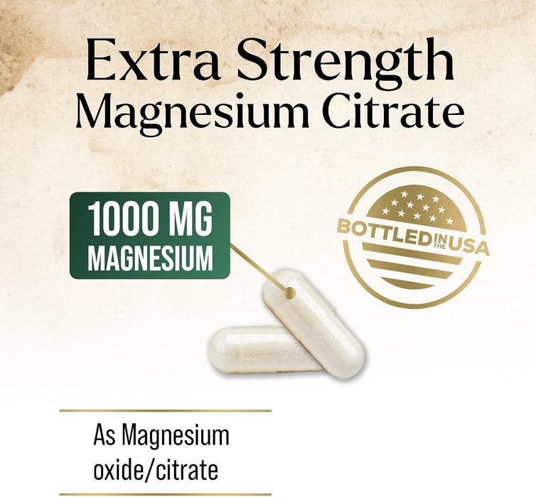 Magnesium Supplement 1000mg - Extra Strength Magnesium Complex for Muscle, Nerve, Bone & Heart Health Support - High Absorption Magnesium Citrate 500mg Capsules