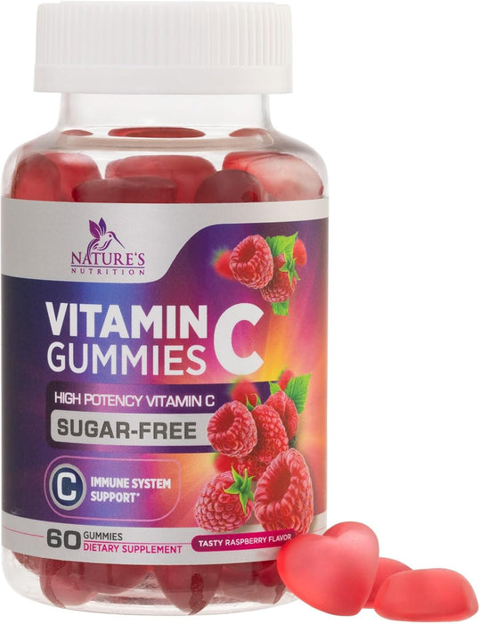 Sugar Free Vitamin C Gummies - Immune Support & Antioxidant Vitamin Dietary Supplement - Vegan, Non-GMO, Dairy & Gluten Free C Gummy Vitamins - Raspberry Flavor for Kids & Adults