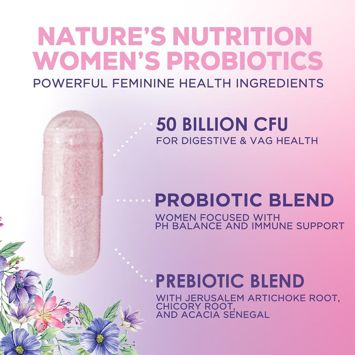 Probiotics for Women 50 Billion CFU - Digestive Health, Vaginal pH & Immune Support, Prebiotics & Cranberry, Gut Health & Urinary Support, 5 Strains, Shelf Stable Women's Probiotic - 60 Capsules