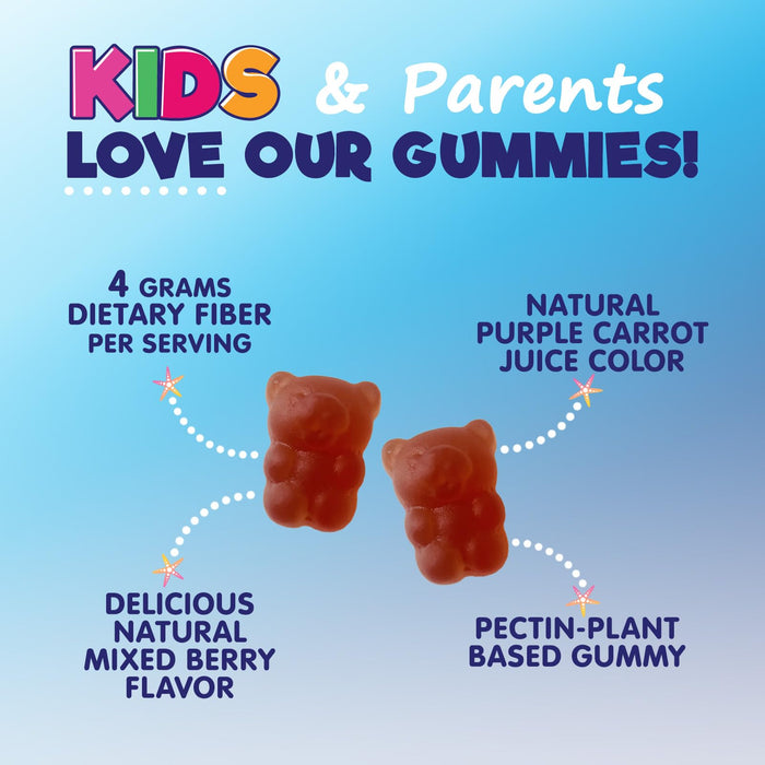 Kids Fiber Gummies â€“ Sugar Free Prebiotic Fiber Supplement for Digestive Health, Regularity & Immune Support â€“ 4g Plant-Based Fiber â€“ Natural Raspberry Flavor â€“ Vegan, Gluten-Free â€“ 60 Gummies