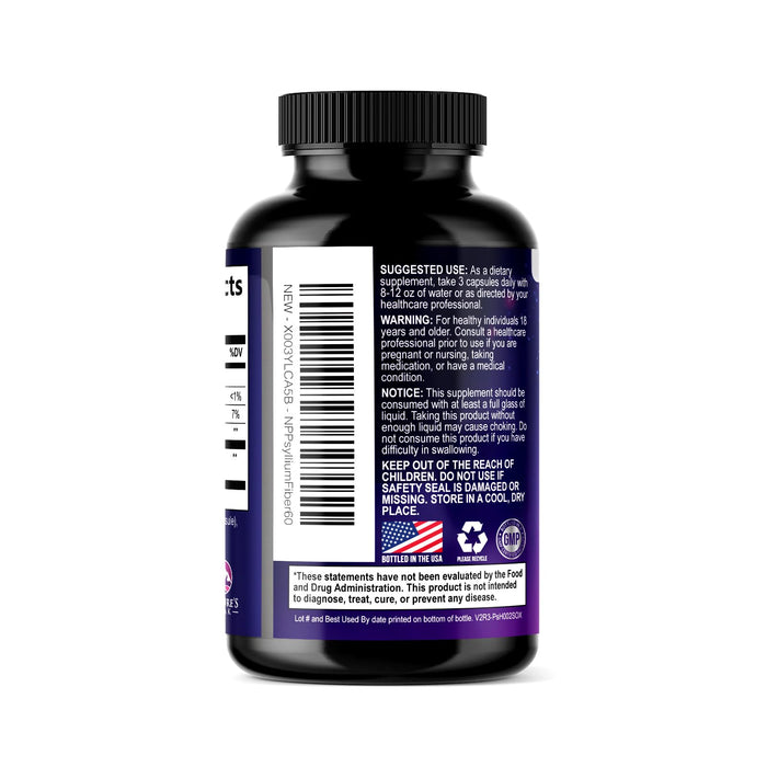 Psyllium Husk Fiber 1500mg – 60 Capsules