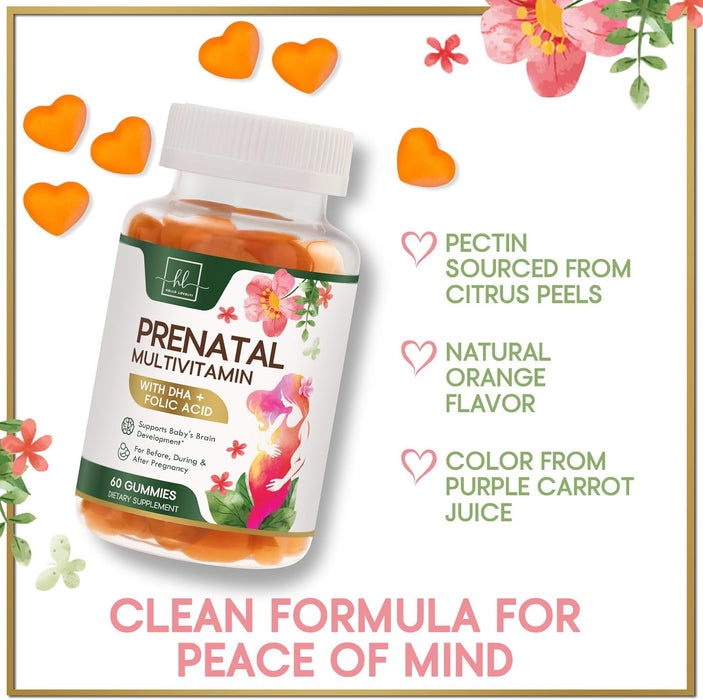 Hello Lovely! Prenatal Gummy Vitamins w/Folic Acid & DHA, Womens Prenatal Multivitamin, Choline, Vitamins B6, B12, C, D3 & Folate for Pregnancy Support Supplement, Non-GMO Gluten Free