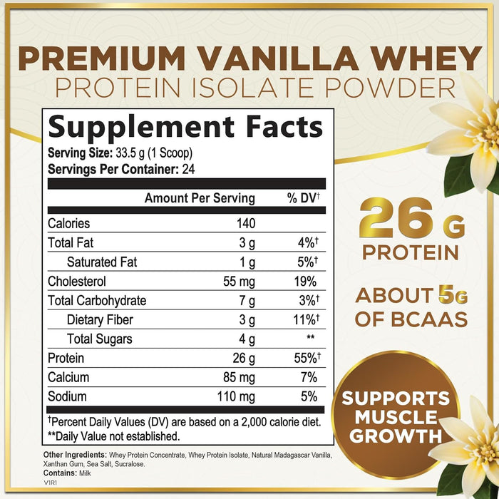 Vegan Protein Powder, Vanilla - 100% Plant Protein, 3.4g BCAAs, Premier Isolate, No Dairy, Whey or Gluten, Non-GMO, Easy Digesting, Vegan Protien Powder Women & Men, 2 Pounds (30 Servings)