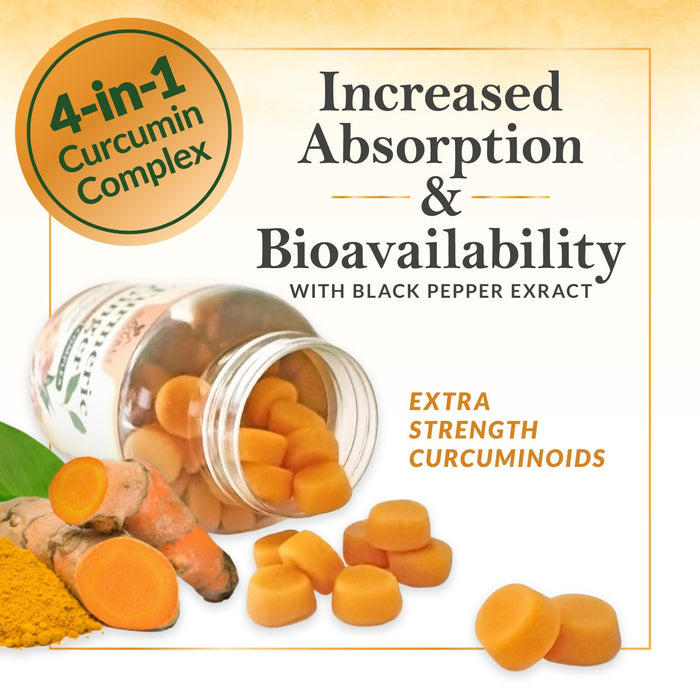 Turmeric Gummies with Black Pepper & Ginger for Best Absorption, 95% Curcuminoids Tumeric Curcumin Gummy, Nature's Herbal Extract Joint Support Supplement, Vegan Non-GMO, Peach Flavor - 120 Gummies