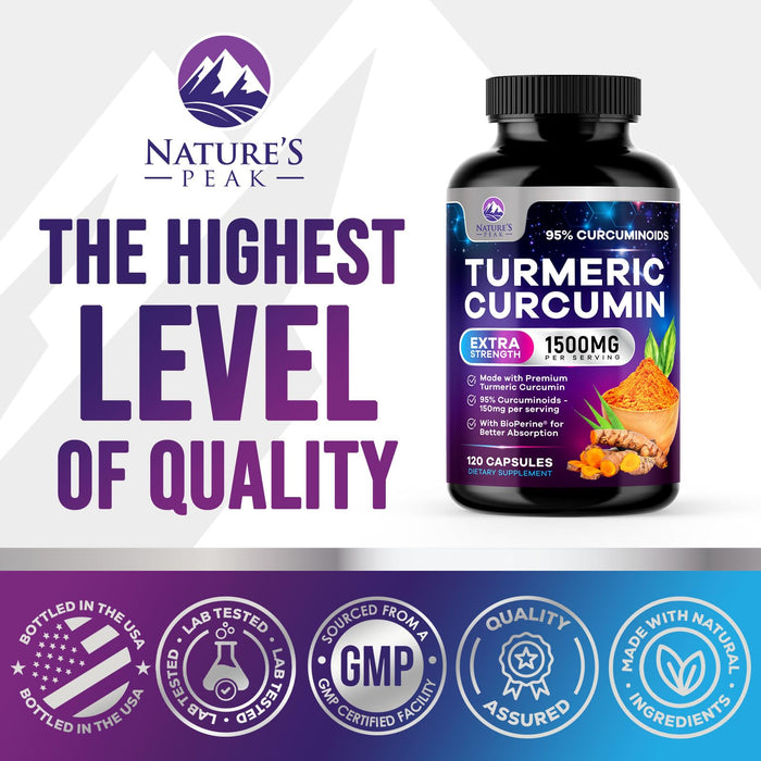 Turmeric Curcumin with BioPerine 95% Curcuminoids 1500mg with Black Pepper for Absorption – 120 Capsules