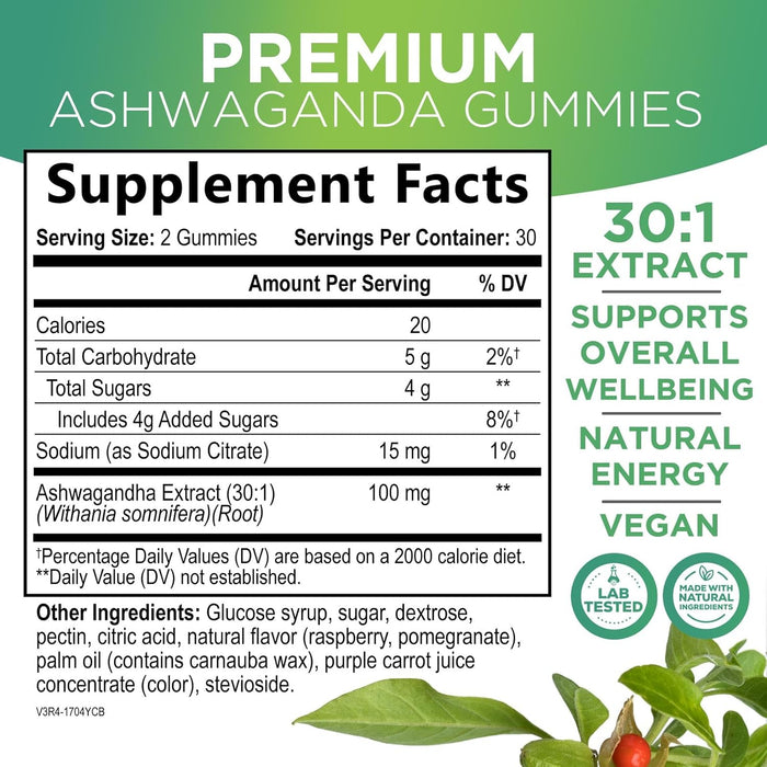 Ashwagandha Gummies for Women & Men - 3000mg Equivalent, Best Ashwagandha Supplement for Natural Stress Support, Energy & Immune Support, Vegan Ashwa Root Extract Supplements Calm Gummy - 60 Count