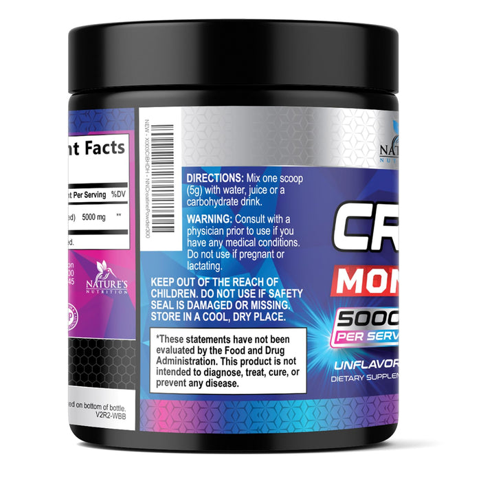 Creatine Monohydrate Powder 5000mg - Best Performance Micronized Creatine Nutritional Supplement - For Muscle Strength & Energy Support, Unflavored Monohydrate Powder, Bottled in USA - 60 Servings