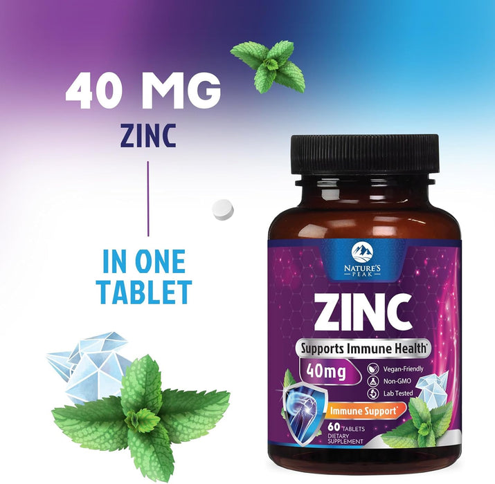 Zinc Supplement 40mg - Immune Support for Women & Men - High Potency Antioxidant, Chelated for Superior Absorption, Dietary Supplement Vitamin for Immune Health Support