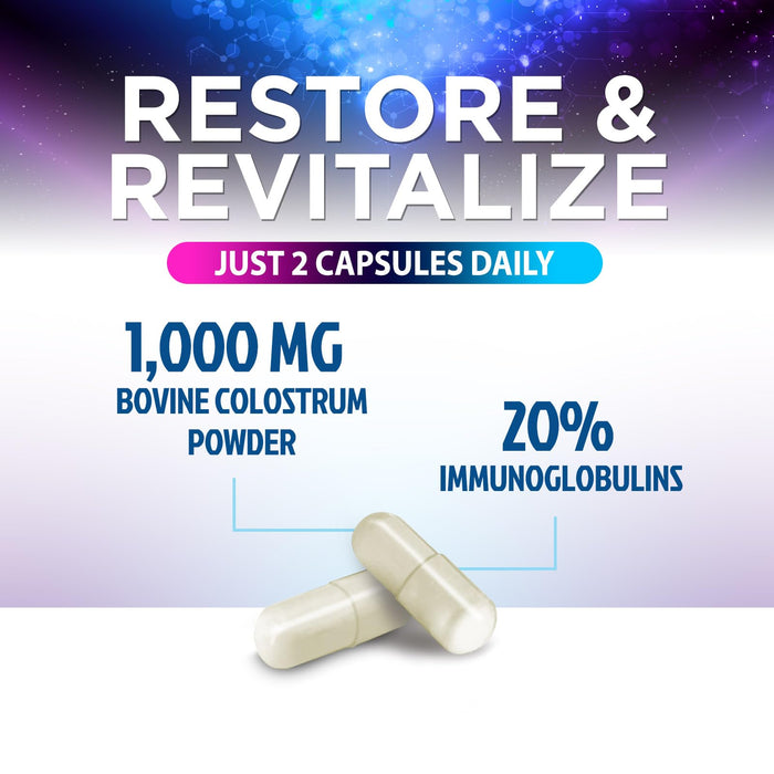 Colostrum Supplement 1000mg 20% Immunoglobulins for Gut Health, Immune Support, Muscle, Skin & Hair Growth, Bovine Colostrum Powder, Nature's Colostrum for Women & Men, Bottled in USA - 120 Capsules