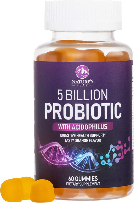Nature’s Acidophilus Probiotics for Women & Men Gummies, 5 Billion CFU, 6 Strains, Daily Probiotic Supplement Gummy to Support Digestive Health, No Refrigeration Needed, Orange Flavor