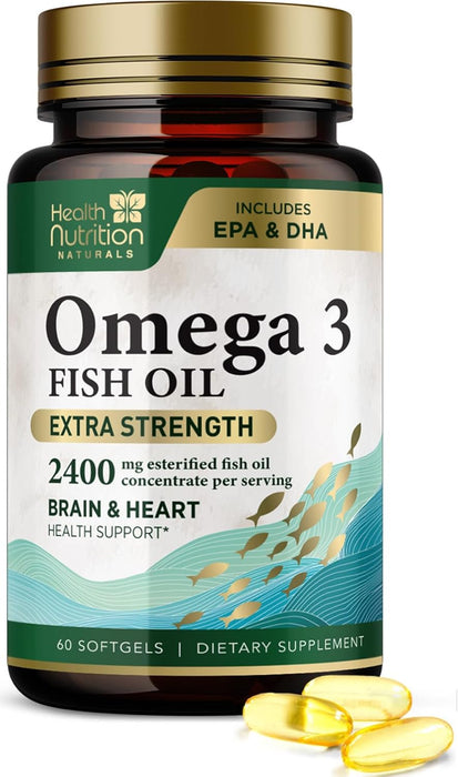 Triple Strength Omega 3 Fish Oil 2000 mg Softgels, Nature's Fish Oil Supplements, Brain & Heart Health Support - EPA & DHA, 1000 MG Fish Oil in Each Softgel, Omega-3 Supplement