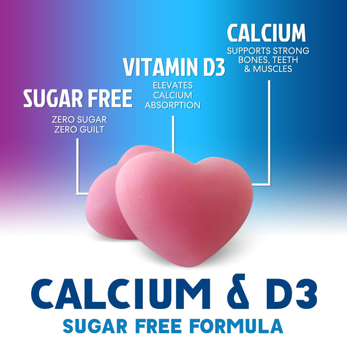 Sugar Free Chewable Calcium Gummy Vitamins - Plus 400 IU Vitamin D3 for Bone, Teeth, & Immune Health Support - Calcium Supplements for Women & Men Daily, Non-GMO, Berry Flavored - 60 Gummies