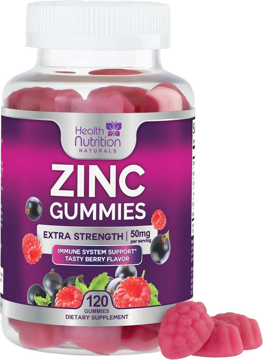 Zinc Gummies 50mg, Max Strength Immune Support for Adults, Zinc Supplement Gummy for Beautiful Skin & Immune Health Support, Nature’s Antioxidant Zinc Supplements, Vegan, Non-GMO - 60 Gummies