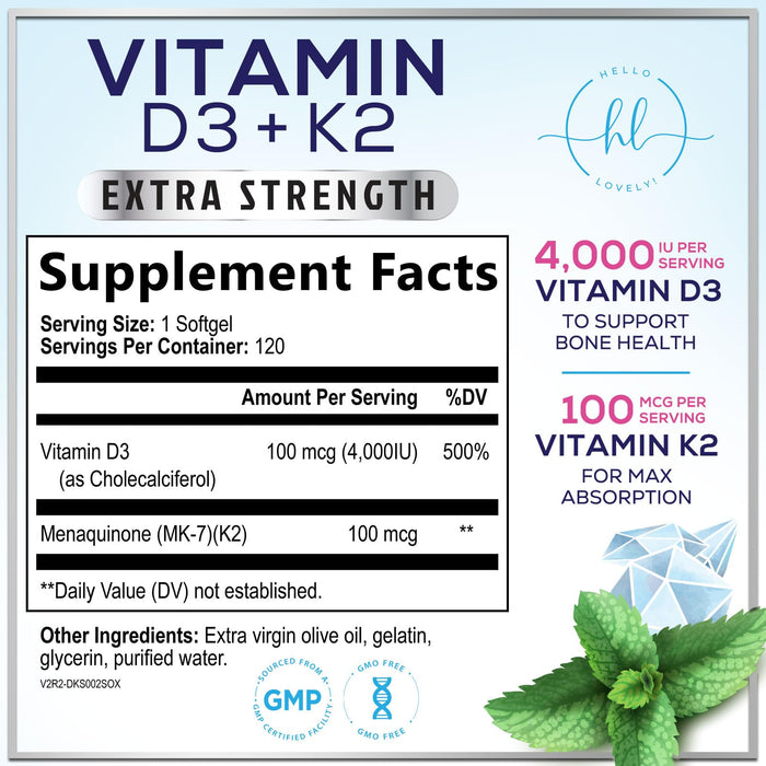 Vitamin D3 K2 – 5000 IU – 120 Softgels