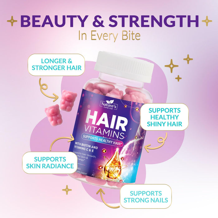 Hair Vitamins Gummies with Biotin 5000 mcg Vitamin E & C Support Hair Growth Gummy – 60 Gummy