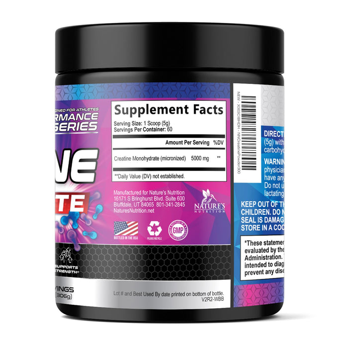 Creatine Monohydrate Powder 5000mg - Best Performance Micronized Creatine Nutritional Supplement - For Muscle Strength & Energy Support, Unflavored Monohydrate Powder, Bottled in USA - 60 Servings