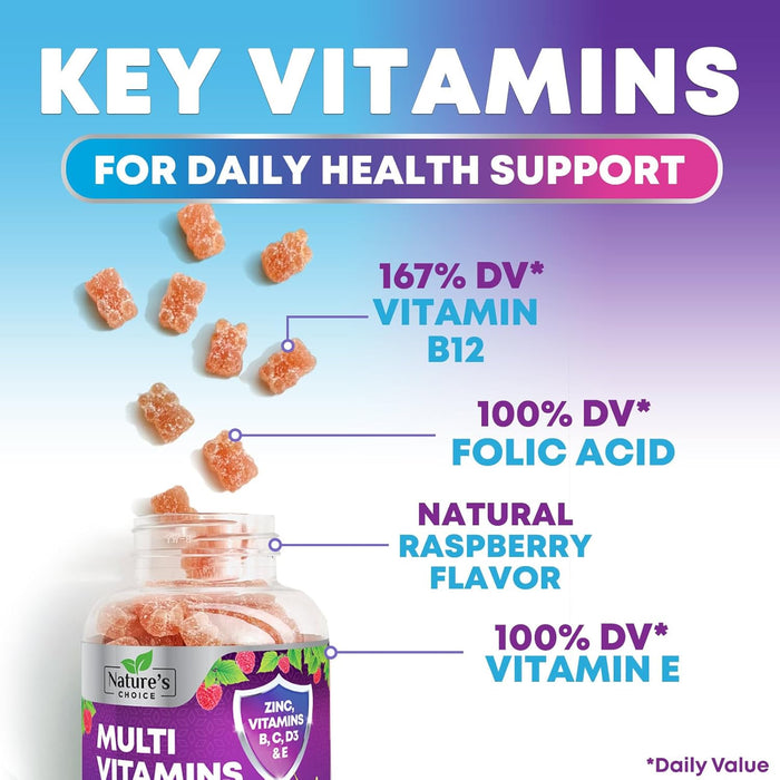 Multivitamin Gummies - Nature's Daily Gummy Multivitamins for Adults, Women & Men with Vitamins A, C, E, B6, B12, and Minerals - Natural Multi Vitamin Supplement, Non-GMO, Berry Flavor - 120 Gummies
