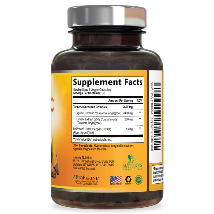 Turmeric Curcumin with BioPerine 95% Curcuminoids 2600mg with Black Pepper for Absorption – 120 Capsules