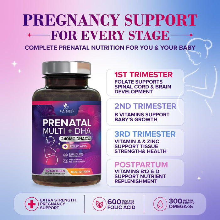 Prenatal Vitamins with Folic Acid & DHA – 180 Softgels