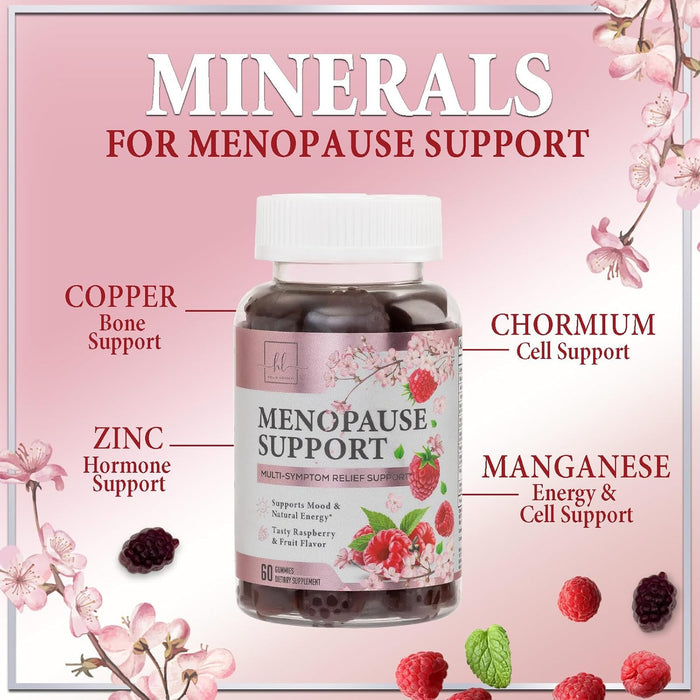 Menopause Supplements for Women Gummy - Multibenefit Menopause Relief Gummies, Natural Hot Flash and Night Sweats Support - Energy Support Supplement, Raspberry Pomegranate - 60 Gummies