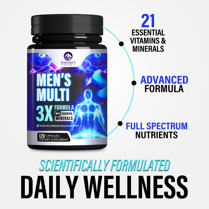 Men's Multivitamins Supplement - Complete Daily Multivitamin for Men with Vitamin B12, A, C, D, E, Zinc, Calcium, Iron, Folate - Immune Health & Energy Support - High Potency & Non-GMO - 120 Capsules