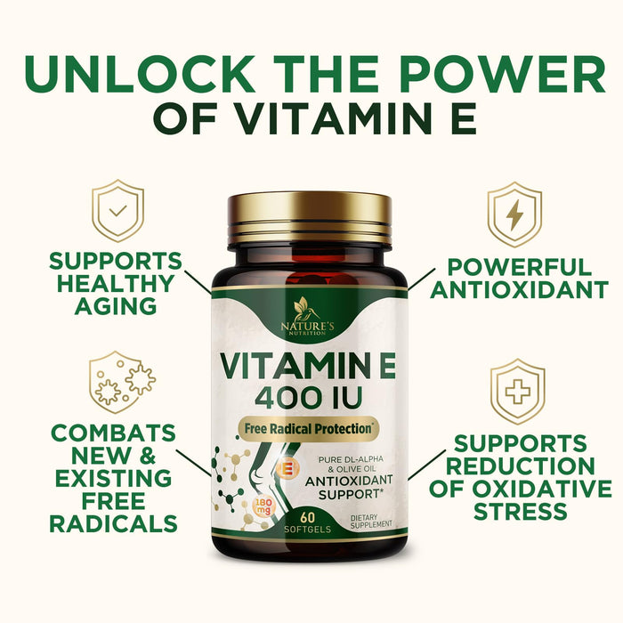 Vitamin E 400 IU Softgels (180mg DL-Alpha) – 60 Softgels