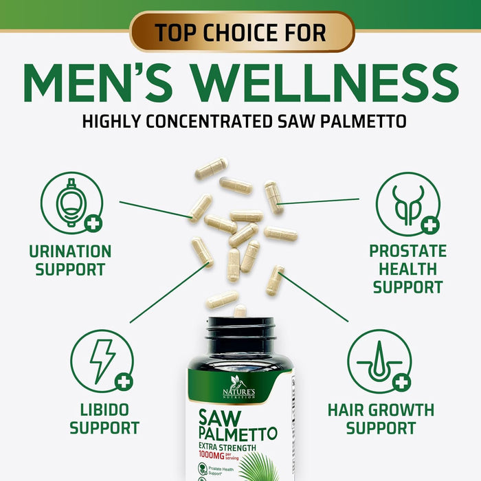 Saw Palmetto for Men - 1000 MG Saw Palmetto Extract - Essential Nutrients from Non-GMO Saw Palmetto Berries, Supplements for Men & Women