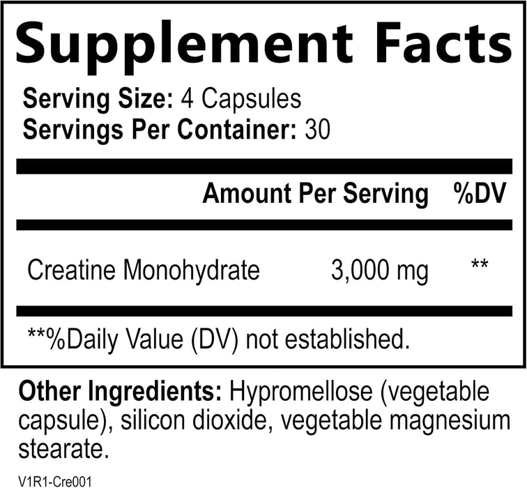 Creatine Monohydrate Capsules – Strength, Lean Muscle Growth Support, Natural Energy, Workout Performance, Endurance Support – 750mg per High Absorption Capsule - Gluten Free, Vegetarian